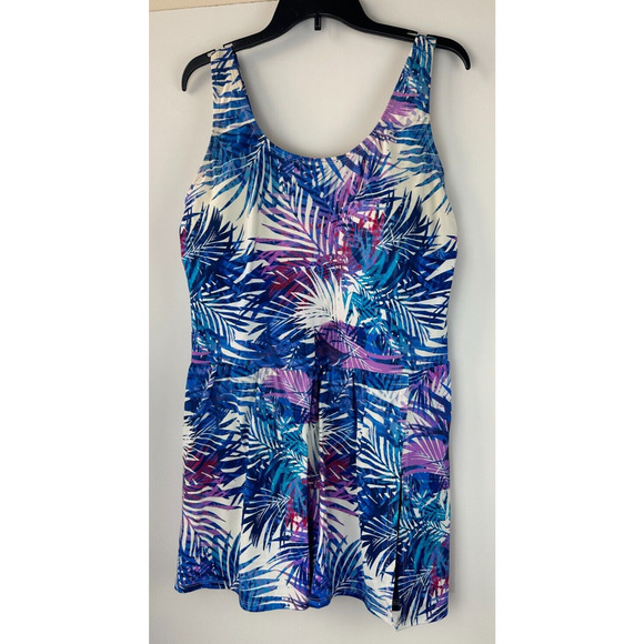 Swimsuits For All Side-Slit Swim Dress Multi Color Leaves Women's Plus Size 22 - Picture 8 of 9